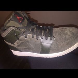 Green and white air jordans